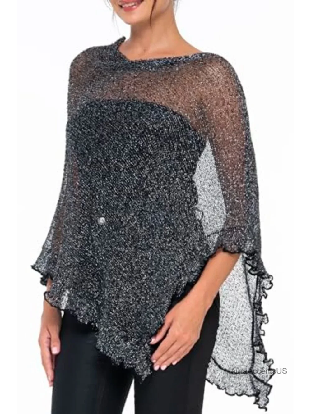 Sheer Knit Poncho Shrug Lightweight Ruffle Wrap Shawl Cover Up